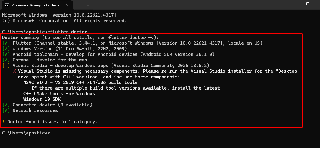 Flutter Doctor Output