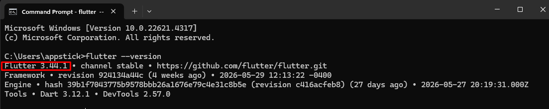 Flutter Version Output