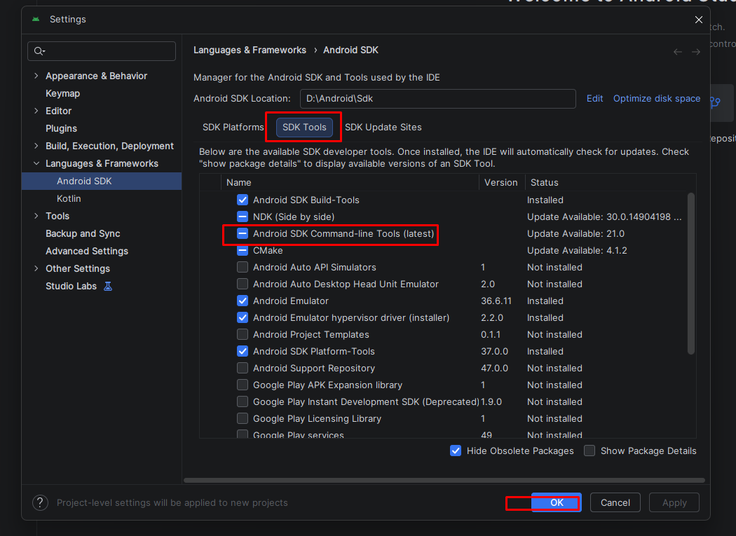 Select Command-line Tools