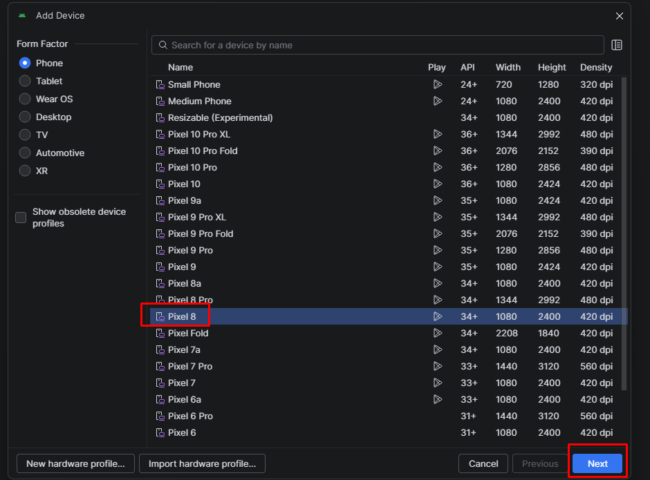 Select Device Profile